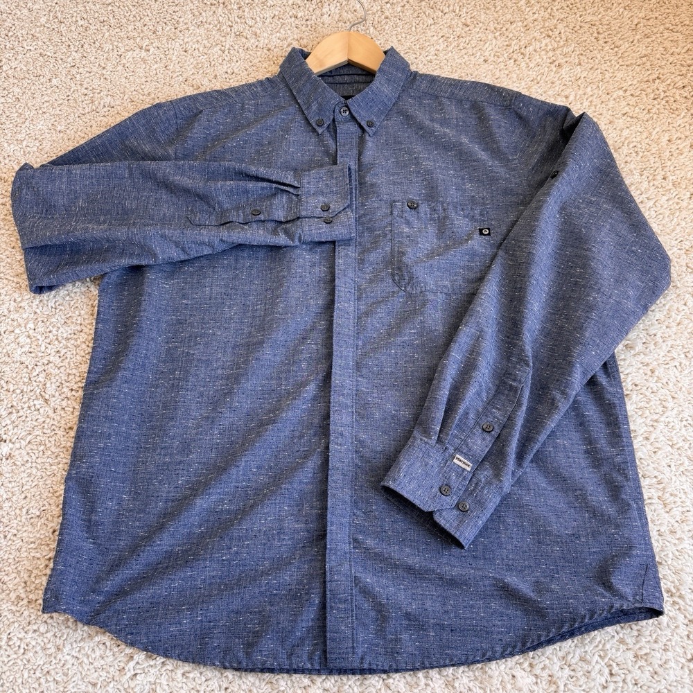 Marmot Button Down Shirt Mens XL Blue Long Sleeve Slub Textured Outdoor Hiking
